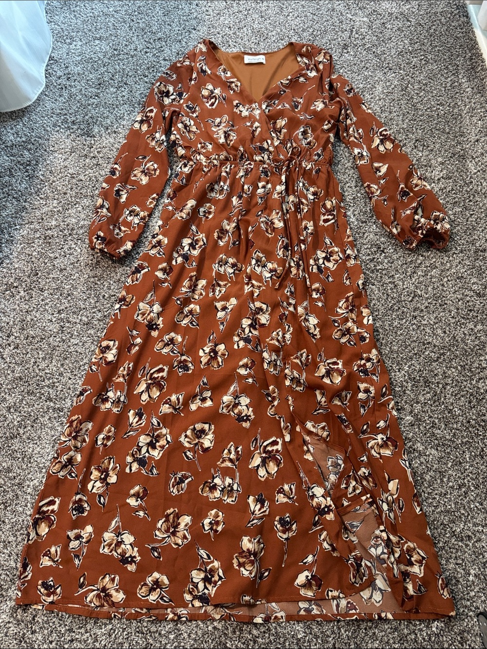Kaileigh Rust-Brown Floral Wrap Maxi Dress